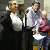 Cast: Katy Slater, John Hewer and Jeremy Smith in rehearsals